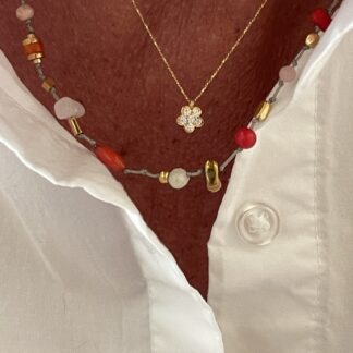 Collier Cigogne Rouge et Rose