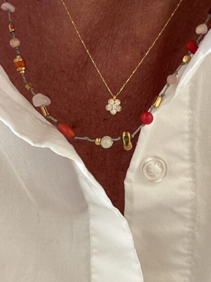 Collier Cigogne Rouge et Rose