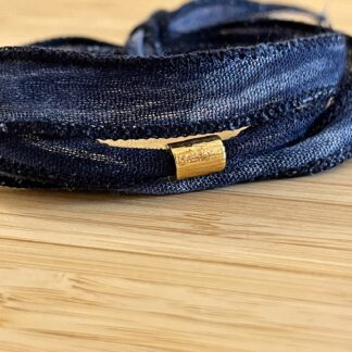 Bracelet Ruban Perle Dorée - Bleu Tie & Dye