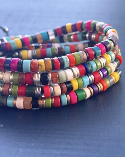 Bracelet Multicolore Rondelles Argentées  Cuivrées ou noires