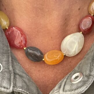 Collier Perles Colorées et Dorées